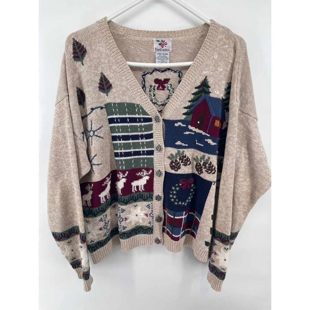 Nutcracker Cardigan Sweater Womens Lg Wool Cozy Christmas Winter Reindeeer